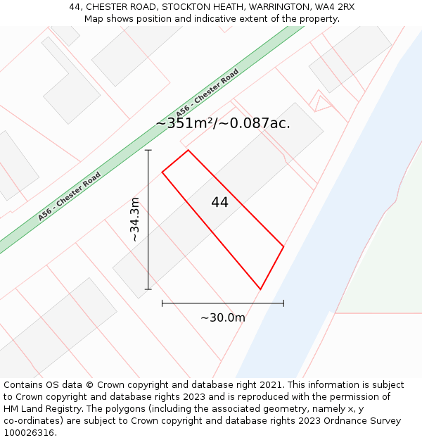 44, CHESTER ROAD, STOCKTON HEATH, WARRINGTON, WA4 2RX: Plot and title map