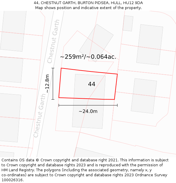 44, CHESTNUT GARTH, BURTON PIDSEA, HULL, HU12 9DA: Plot and title map