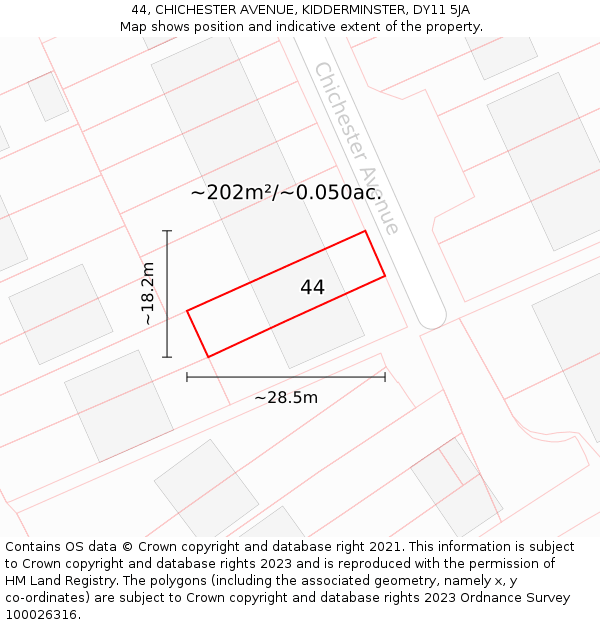 44, CHICHESTER AVENUE, KIDDERMINSTER, DY11 5JA: Plot and title map