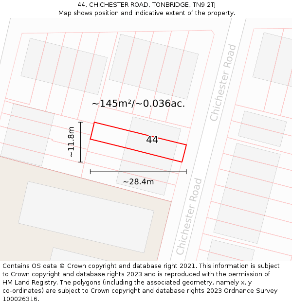 44, CHICHESTER ROAD, TONBRIDGE, TN9 2TJ: Plot and title map