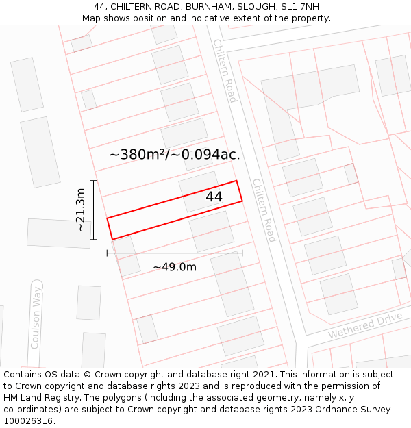 44, CHILTERN ROAD, BURNHAM, SLOUGH, SL1 7NH: Plot and title map