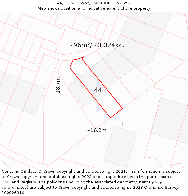 44, CHIVES WAY, SWINDON, SN2 2SZ: Plot and title map