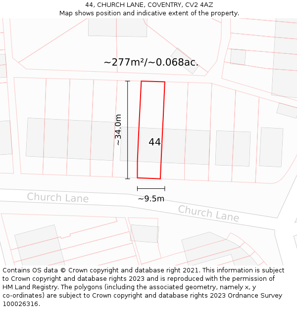 44, CHURCH LANE, COVENTRY, CV2 4AZ: Plot and title map