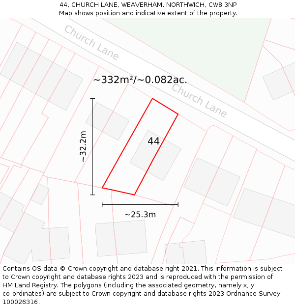 44, CHURCH LANE, WEAVERHAM, NORTHWICH, CW8 3NP: Plot and title map