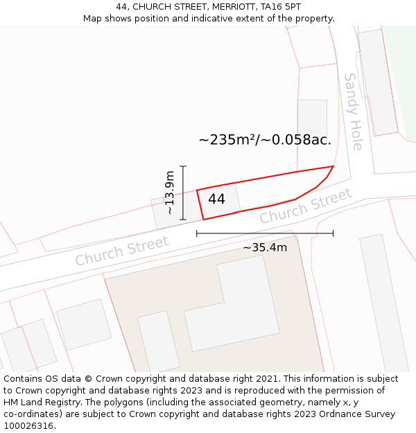 44, CHURCH STREET, MERRIOTT, TA16 5PT: Plot and title map