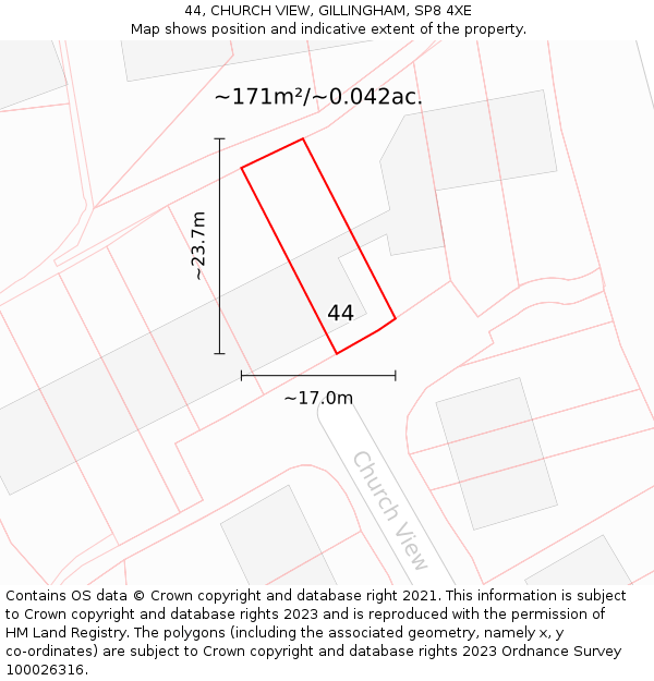 44, CHURCH VIEW, GILLINGHAM, SP8 4XE: Plot and title map