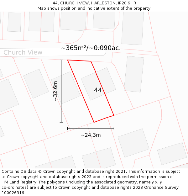 44, CHURCH VIEW, HARLESTON, IP20 9HR: Plot and title map