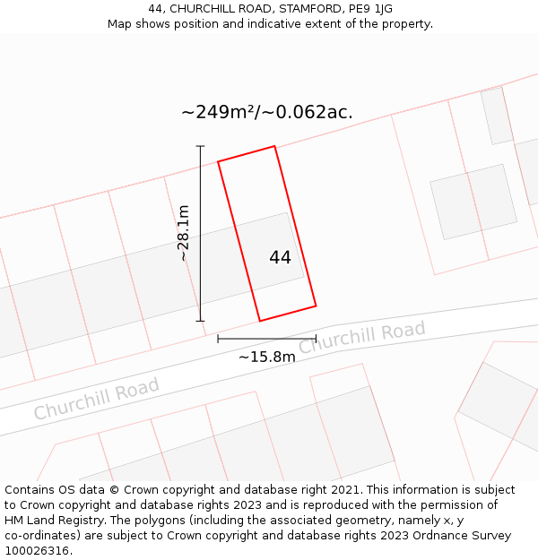 44, CHURCHILL ROAD, STAMFORD, PE9 1JG: Plot and title map