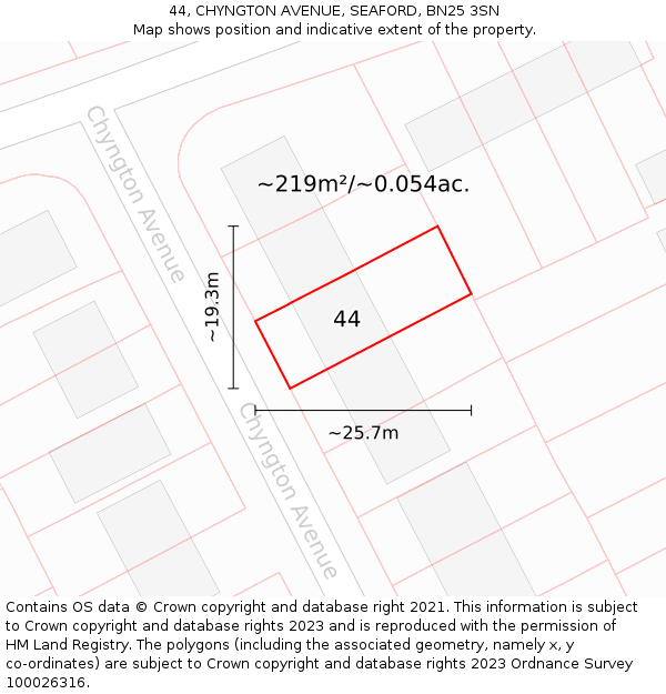 44, CHYNGTON AVENUE, SEAFORD, BN25 3SN: Plot and title map