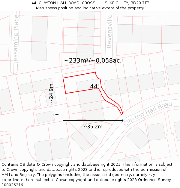 44, CLAYTON HALL ROAD, CROSS HILLS, KEIGHLEY, BD20 7TB: Plot and title map