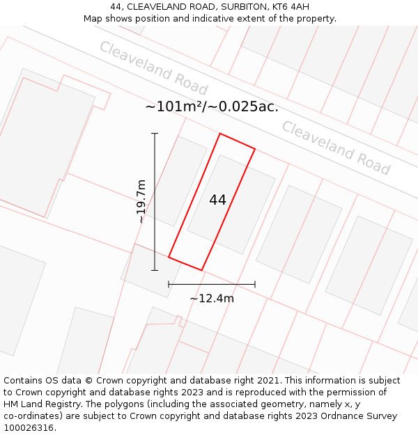 44, CLEAVELAND ROAD, SURBITON, KT6 4AH: Plot and title map