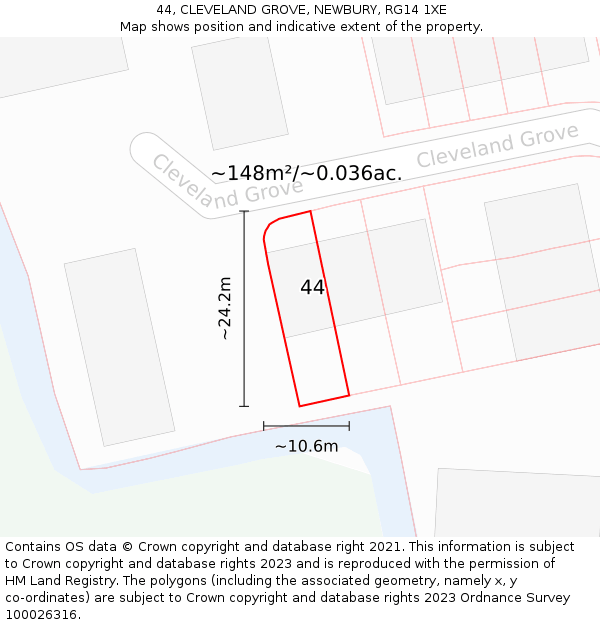 44, CLEVELAND GROVE, NEWBURY, RG14 1XE: Plot and title map