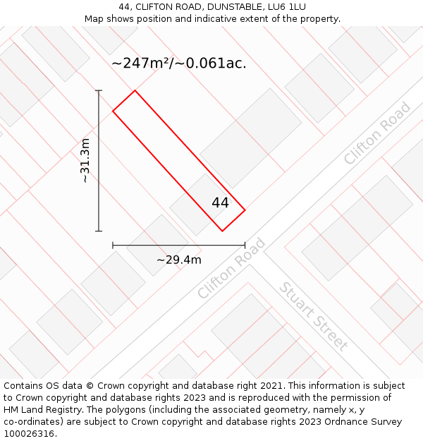 44, CLIFTON ROAD, DUNSTABLE, LU6 1LU: Plot and title map