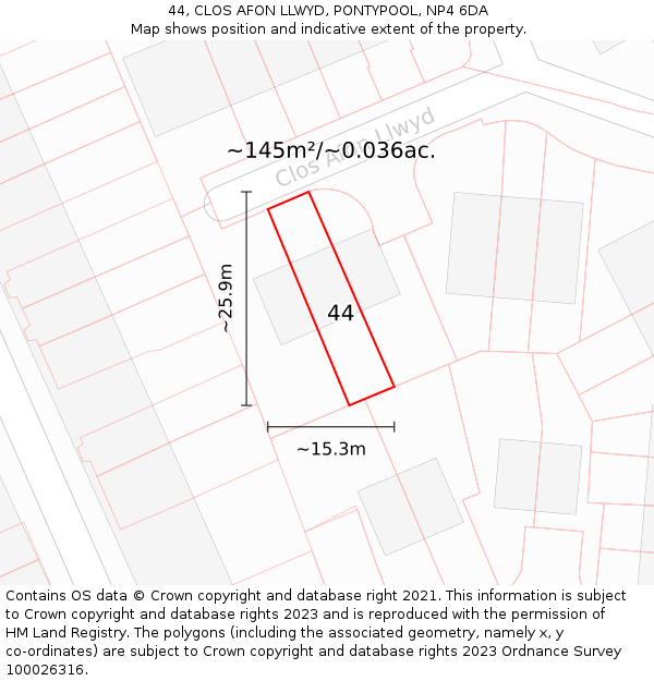 44, CLOS AFON LLWYD, PONTYPOOL, NP4 6DA: Plot and title map