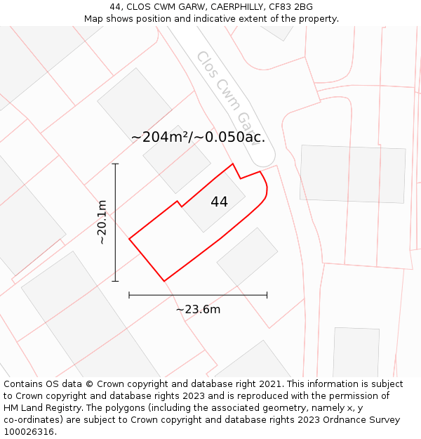 44, CLOS CWM GARW, CAERPHILLY, CF83 2BG: Plot and title map