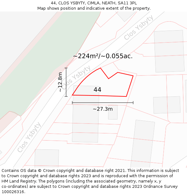 44, CLOS YSBYTY, CIMLA, NEATH, SA11 3PL: Plot and title map