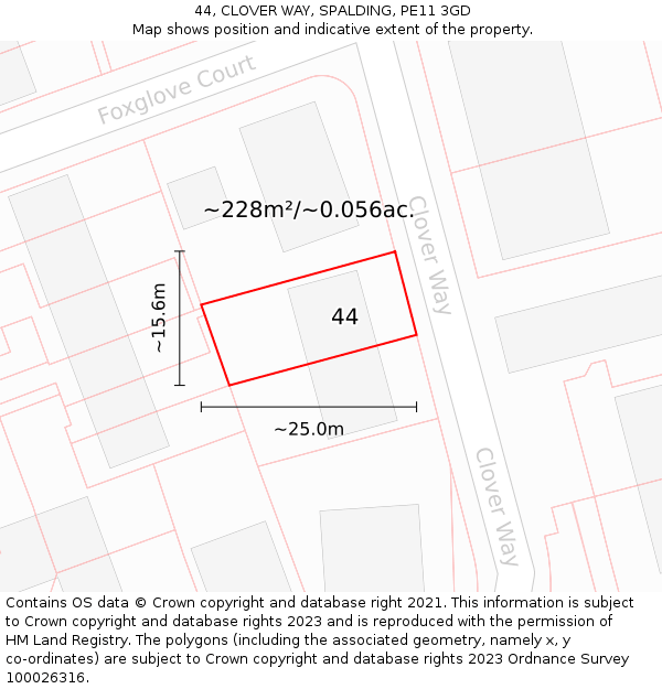 44, CLOVER WAY, SPALDING, PE11 3GD: Plot and title map