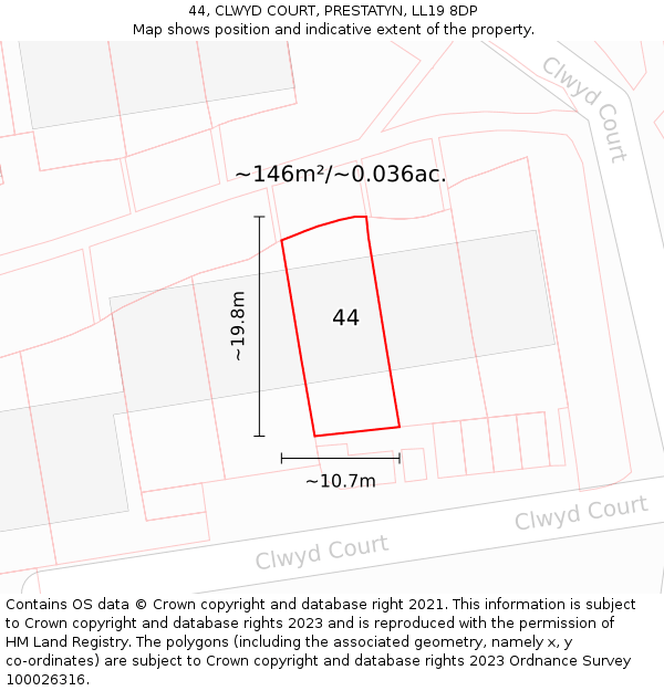 44, CLWYD COURT, PRESTATYN, LL19 8DP: Plot and title map