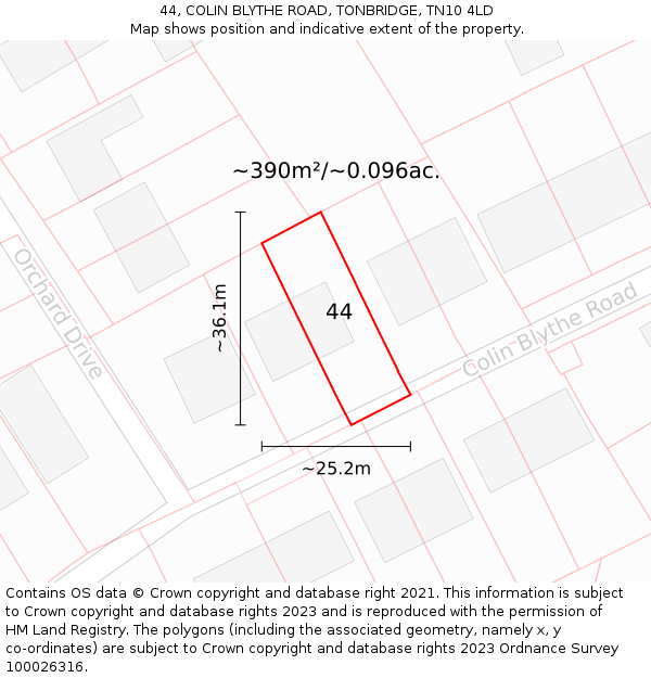 44, COLIN BLYTHE ROAD, TONBRIDGE, TN10 4LD: Plot and title map