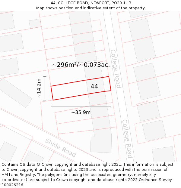 44, COLLEGE ROAD, NEWPORT, PO30 1HB: Plot and title map