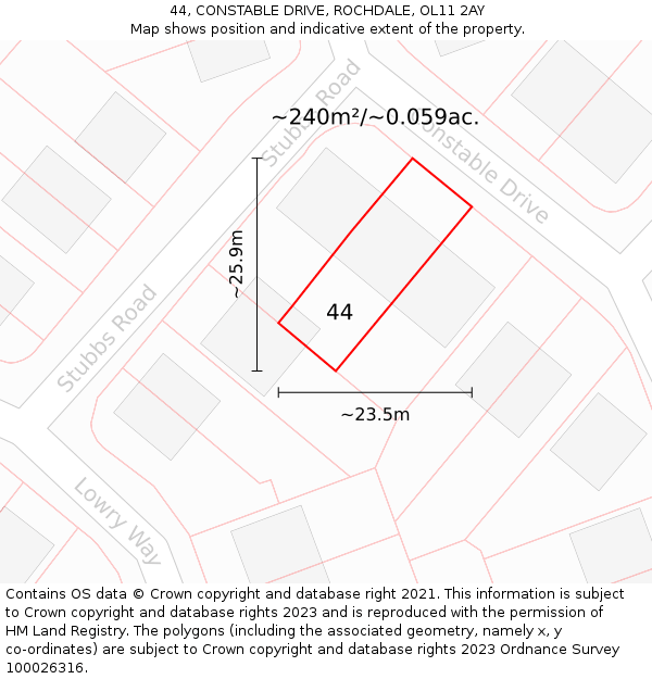 44, CONSTABLE DRIVE, ROCHDALE, OL11 2AY: Plot and title map