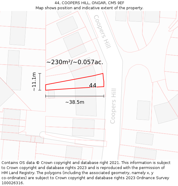 44, COOPERS HILL, ONGAR, CM5 9EF: Plot and title map