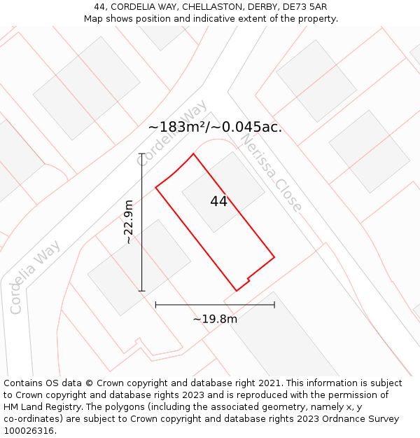 44, CORDELIA WAY, CHELLASTON, DERBY, DE73 5AR: Plot and title map