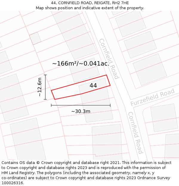 44, CORNFIELD ROAD, REIGATE, RH2 7HE: Plot and title map