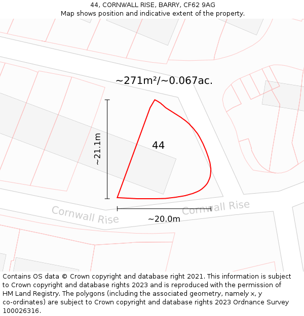 44, CORNWALL RISE, BARRY, CF62 9AG: Plot and title map