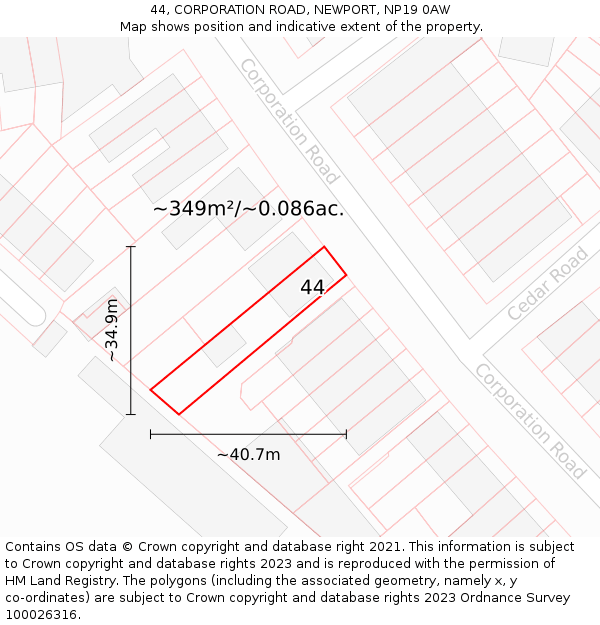 44, CORPORATION ROAD, NEWPORT, NP19 0AW: Plot and title map