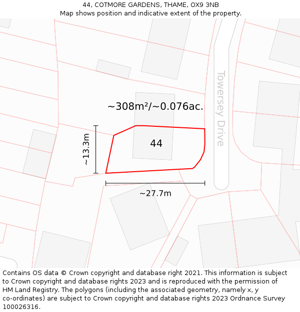 44, COTMORE GARDENS, THAME, OX9 3NB: Plot and title map