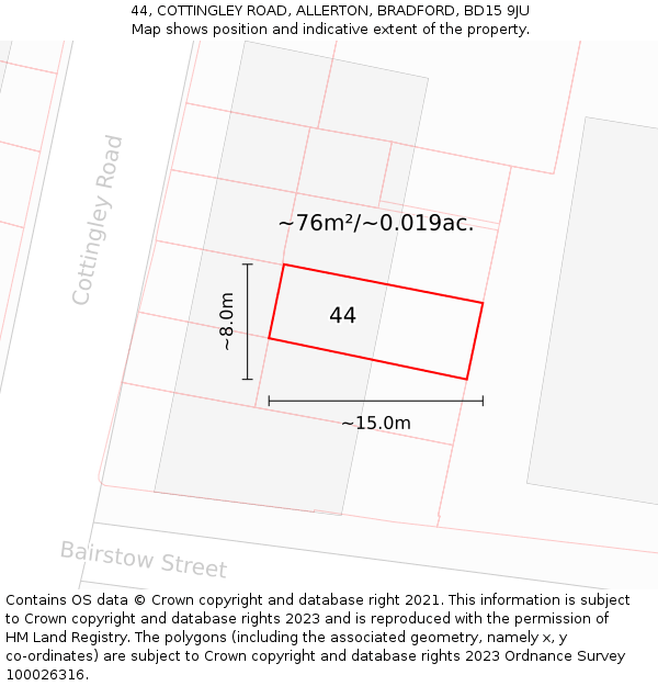 44, COTTINGLEY ROAD, ALLERTON, BRADFORD, BD15 9JU: Plot and title map