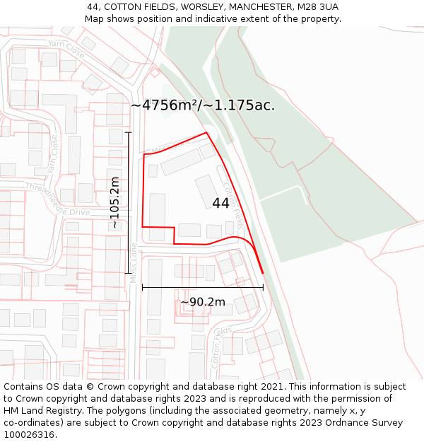 44, COTTON FIELDS, WORSLEY, MANCHESTER, M28 3UA: Plot and title map