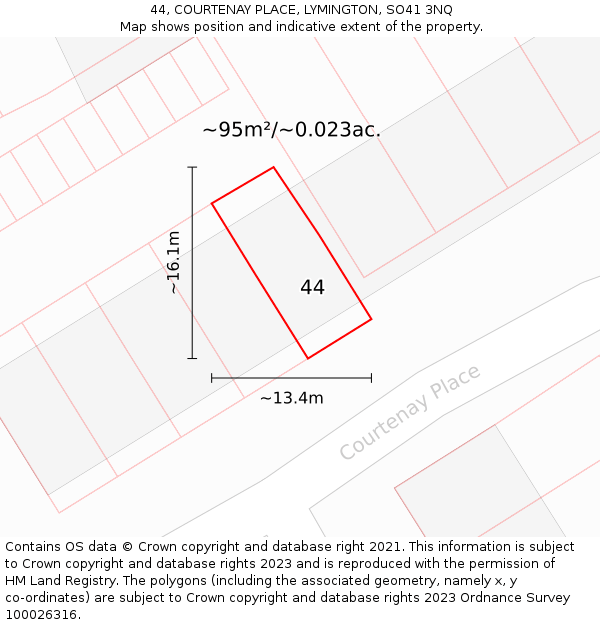 44, COURTENAY PLACE, LYMINGTON, SO41 3NQ: Plot and title map