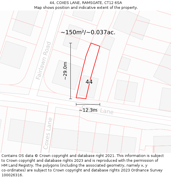 44, COXES LANE, RAMSGATE, CT12 6SA: Plot and title map