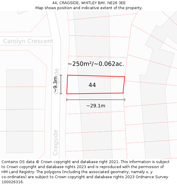44, CRAGSIDE, WHITLEY BAY, NE26 3EE: Plot and title map