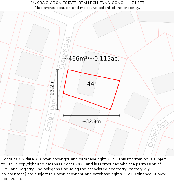 44, CRAIG Y DON ESTATE, BENLLECH, TYN-Y-GONGL, LL74 8TB: Plot and title map