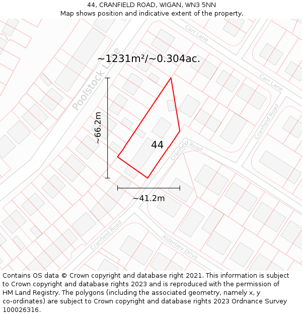 44, CRANFIELD ROAD, WIGAN, WN3 5NN: Plot and title map