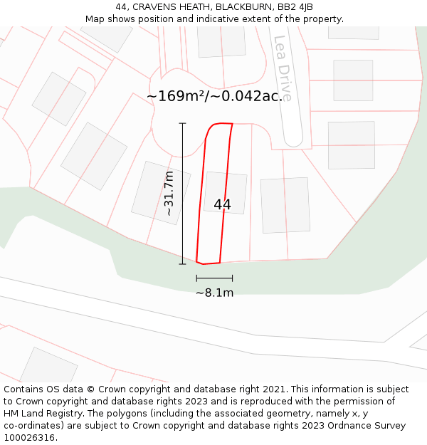 44, CRAVENS HEATH, BLACKBURN, BB2 4JB: Plot and title map