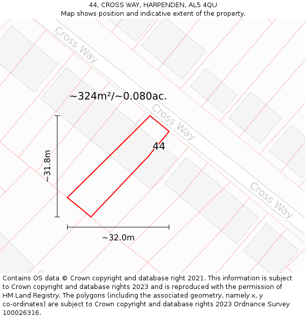 44, CROSS WAY, HARPENDEN, AL5 4QU: Plot and title map