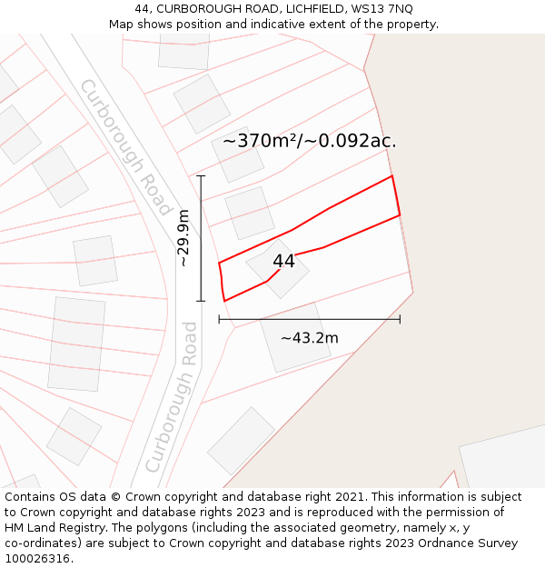 44, CURBOROUGH ROAD, LICHFIELD, WS13 7NQ: Plot and title map