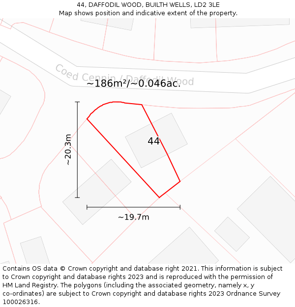 44, DAFFODIL WOOD, BUILTH WELLS, LD2 3LE: Plot and title map