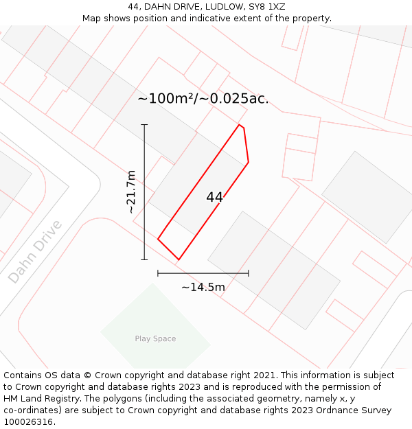 44, DAHN DRIVE, LUDLOW, SY8 1XZ: Plot and title map