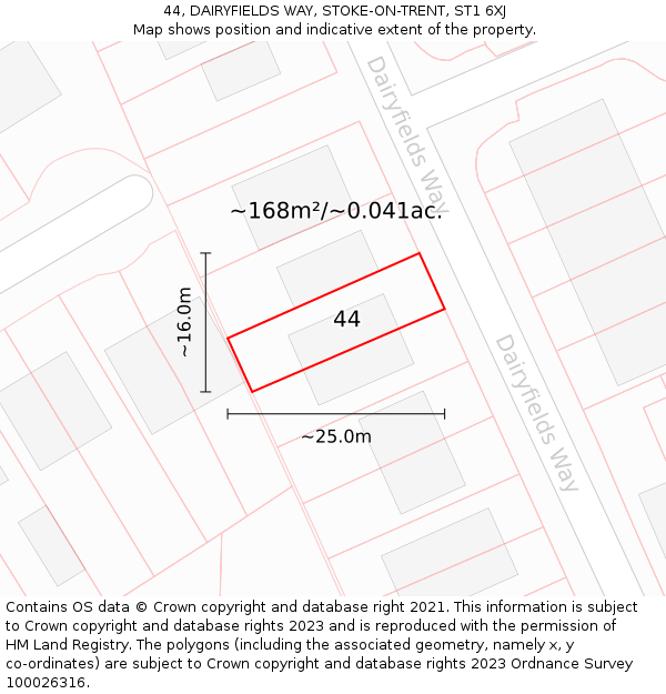 44, DAIRYFIELDS WAY, STOKE-ON-TRENT, ST1 6XJ: Plot and title map