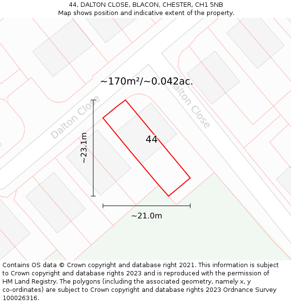 44, DALTON CLOSE, BLACON, CHESTER, CH1 5NB: Plot and title map