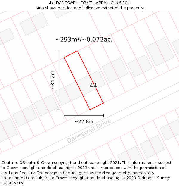 44, DANESWELL DRIVE, WIRRAL, CH46 1QH: Plot and title map