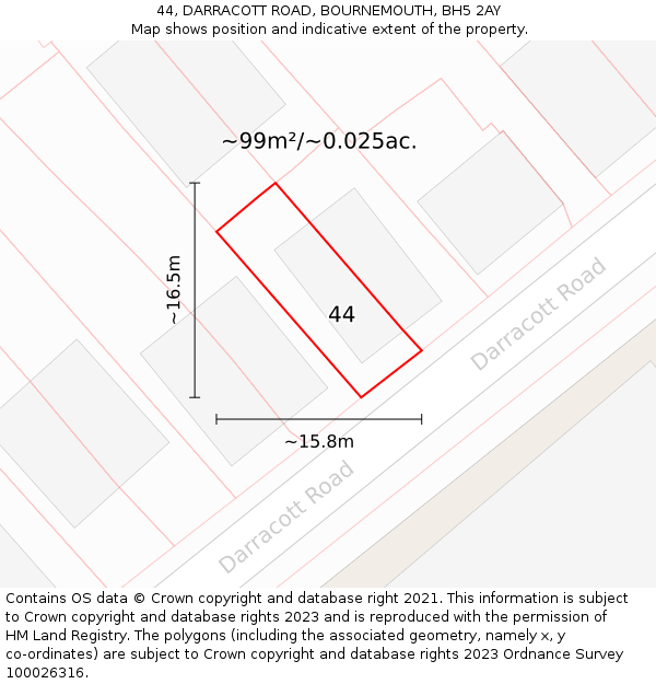 44, DARRACOTT ROAD, BOURNEMOUTH, BH5 2AY: Plot and title map