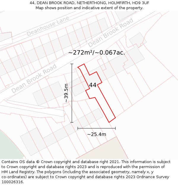44, DEAN BROOK ROAD, NETHERTHONG, HOLMFIRTH, HD9 3UF: Plot and title map