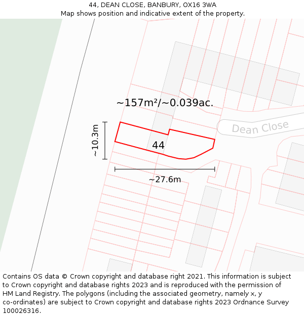 44, DEAN CLOSE, BANBURY, OX16 3WA: Plot and title map