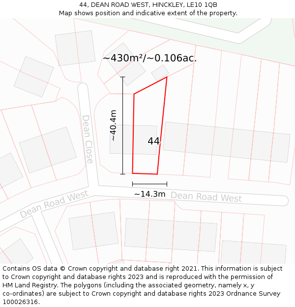 44, DEAN ROAD WEST, HINCKLEY, LE10 1QB: Plot and title map